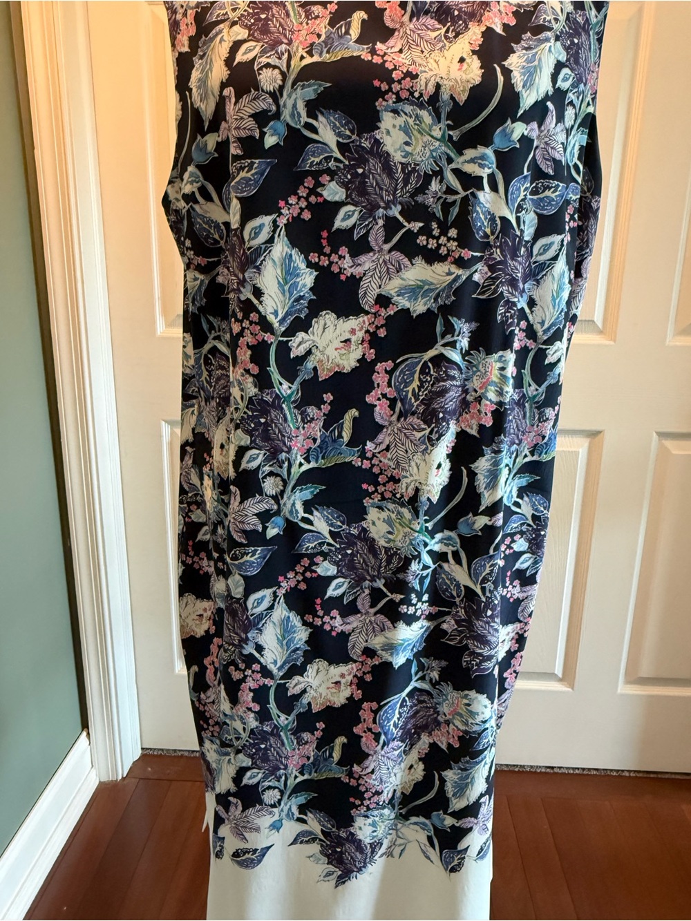 St. John Collection Navy Dress with Pink and Cream Floral Trim
